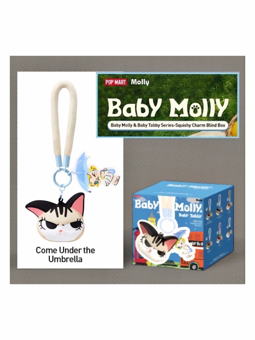Baby Molly & Baby Tabby Series Squishy Bag Charm Come Under The Umbrella